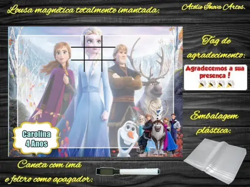 Lousa Magnética + Jogo da Velha Frozen com Embalagem