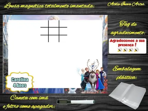 Lousa Magnética + Jogo da Velha Frozen com Embalagem