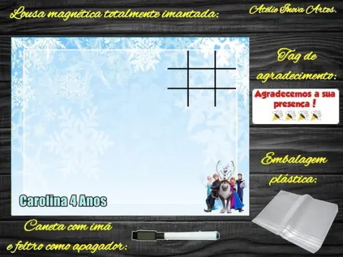 Lousa Magnética + Jogo da Velha Frozen com Embalagem