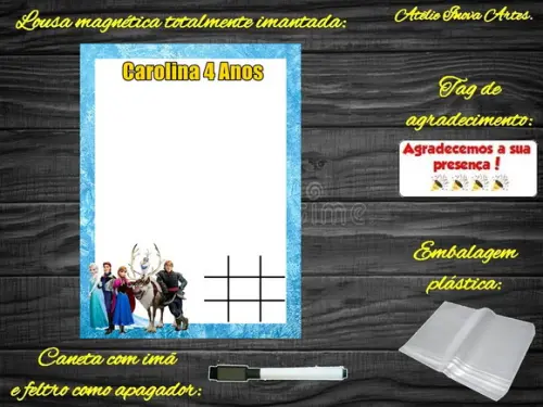 Lousa Magnética + Jogo da Velha Frozen com Embalagem