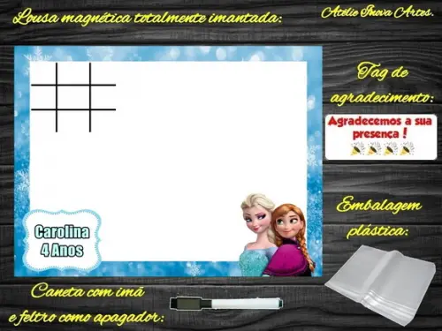 Lousa Magnética + Jogo da Velha Frozen com Embalagem