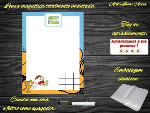 Lousa Magnética + Jogo da Velha Garfield com Embalagem