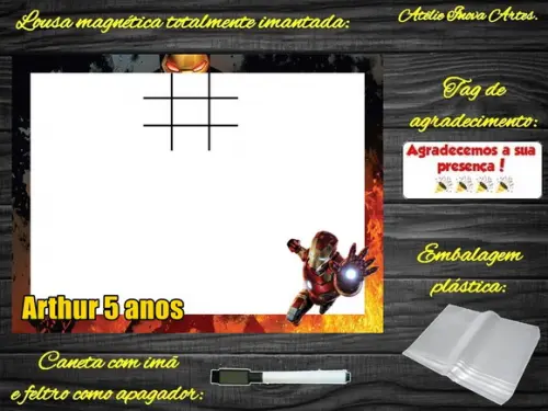 Lousa Magnética + Jogo da Velha Homem de Ferro com Embalagem