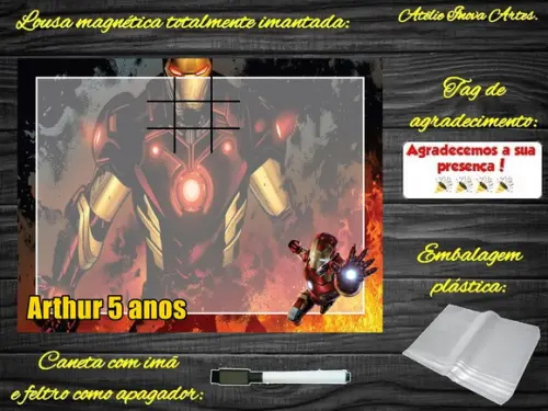 Lousa Magnética + Jogo da Velha Homem de Ferro com Embalagem