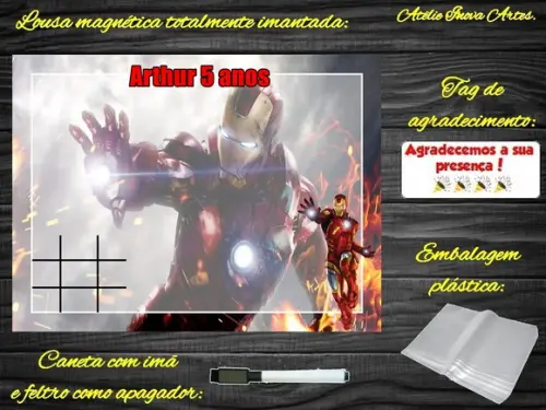 Lousa Magnética + Jogo da Velha Homem de Ferro com Embalagem