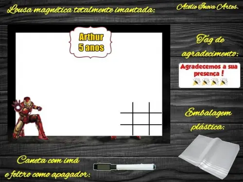 Lousa Magnética + Jogo da Velha Homem de Ferro com Embalagem