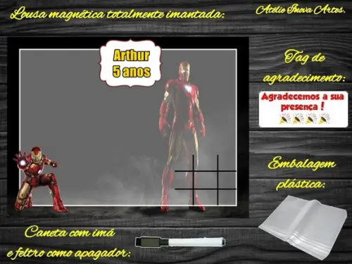 Lousa Magnética + Jogo da Velha Homem de Ferro com Embalagem