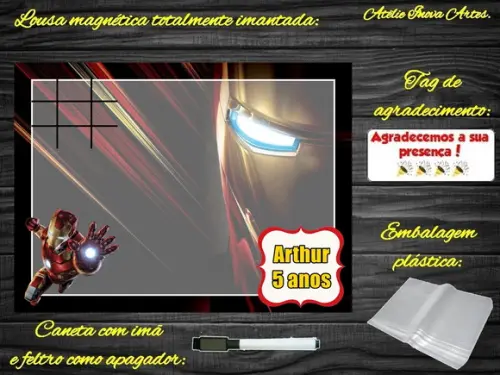Lousa Magnética + Jogo da Velha Homem de Ferro com Embalagem