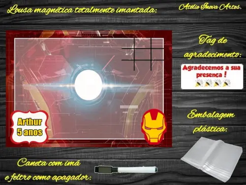 Lousa Magnética + Jogo da Velha Homem de Ferro com Embalagem