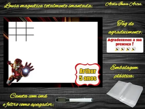 Lousa Magnética + Jogo da Velha Homem de Ferro com Embalagem