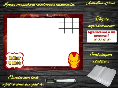 Lousa Magnética + Jogo da Velha Homem de Ferro com Embalagem