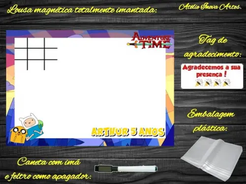 Lousa Magnética + Jogo da Velha Hora da Aventura c Embalagem