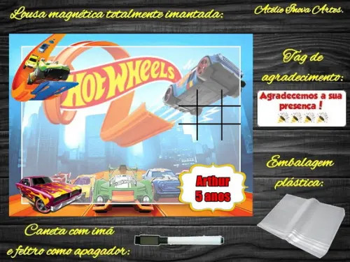 Lousa Magnética + Jogo da Velha Hot Wheels com Embalagem