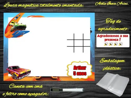 Lousa Magnética + Jogo da Velha Hot Wheels com Embalagem