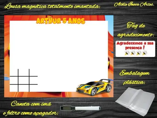 Lousa Magnética + Jogo da Velha Hot Wheels com Embalagem