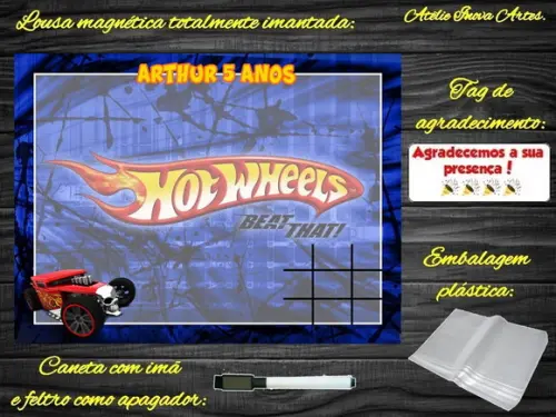 Lousa Magnética + Jogo da Velha Hot Wheels com Embalagem
