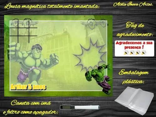 Lousa Magnética + Jogo da Velha Hulk com Embalagem