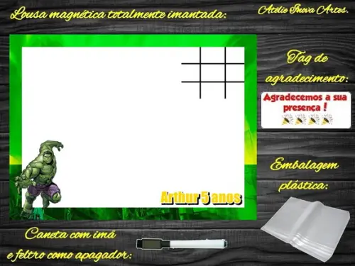 Lousa Magnética + Jogo da Velha Hulk com Embalagem