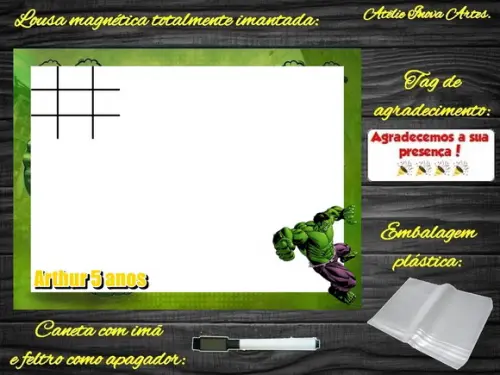 Lousa Magnética + Jogo da Velha Hulk com Embalagem