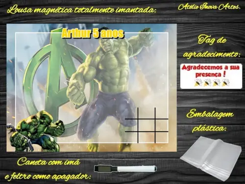 Lousa Magnética + Jogo da Velha Hulk com Embalagem