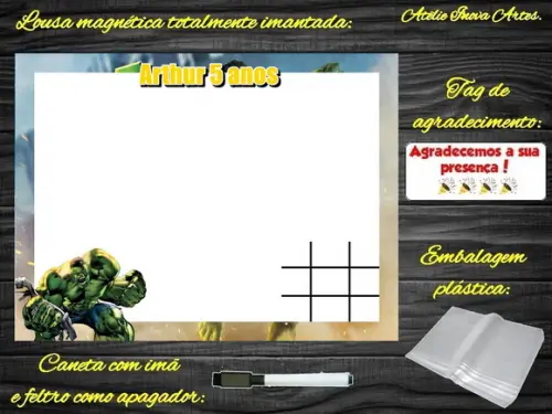 Lousa Magnética + Jogo da Velha Hulk com Embalagem