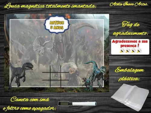 Lousa Magnética + Jogo da Velha Jurassic World com Embalagem