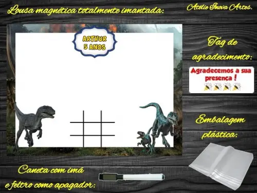 Lousa Magnética + Jogo da Velha Jurassic World com Embalagem
