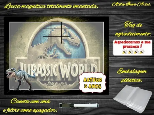 Lousa Magnética + Jogo da Velha Jurassic World com Embalagem