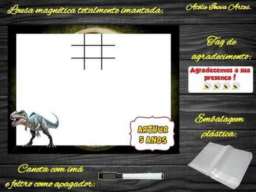 Lousa Magnética + Jogo da Velha Jurassic World com Embalagem