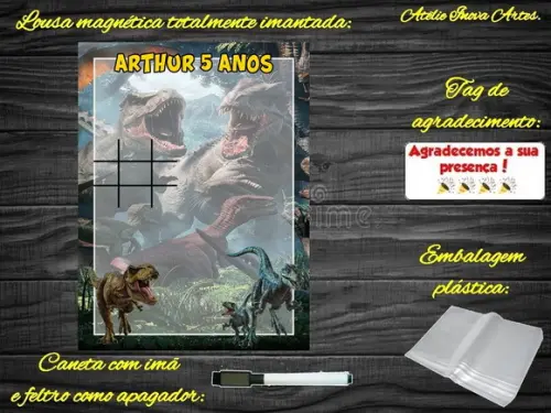 Lousa Magnética + Jogo da Velha Jurassic World com Embalagem