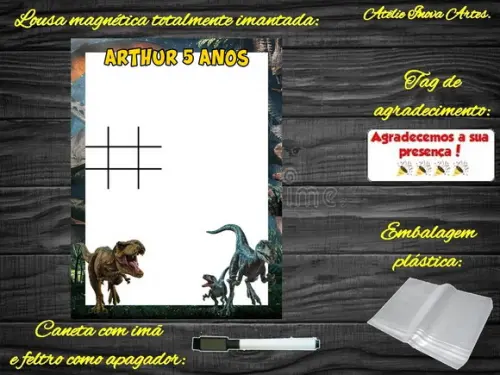 Lousa Magnética + Jogo da Velha Jurassic World com Embalagem