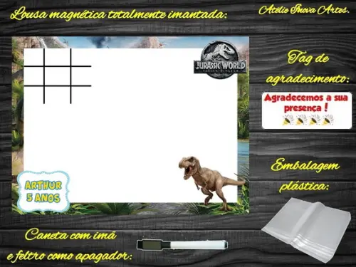 Lousa Magnética + Jogo da Velha Jurassic World com Embalagem
