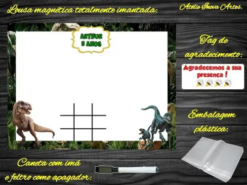 Lousa Magnética + Jogo da Velha Jurassic World com Embalagem