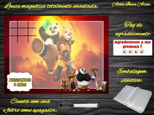 Lousa Magnética + Jogo da Velha Kung Fu Panda com Embalagem