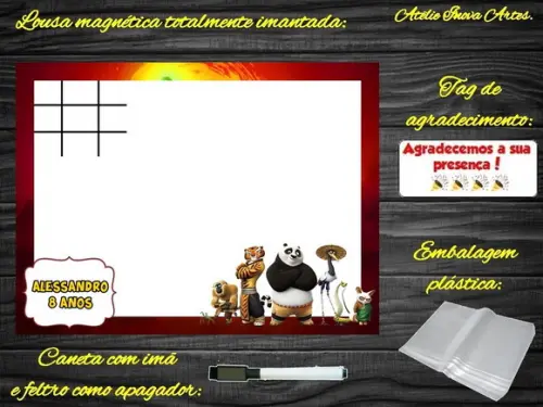 Lousa Magnética + Jogo da Velha Kung Fu Panda com Embalagem