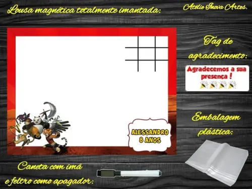 Lousa Magnética + Jogo da Velha Kung Fu Panda com Embalagem
