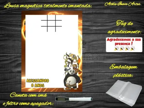 Lousa Magnética + Jogo da Velha Kung Fu Panda com Embalagem