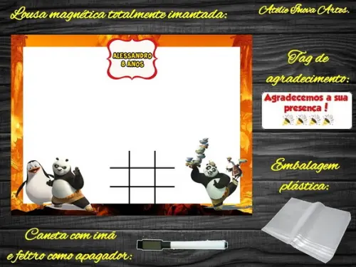 Lousa Magnética + Jogo da Velha Kung Fu Panda com Embalagem