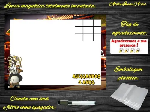 Lousa Magnética + Jogo da Velha Kung Fu Panda com Embalagem