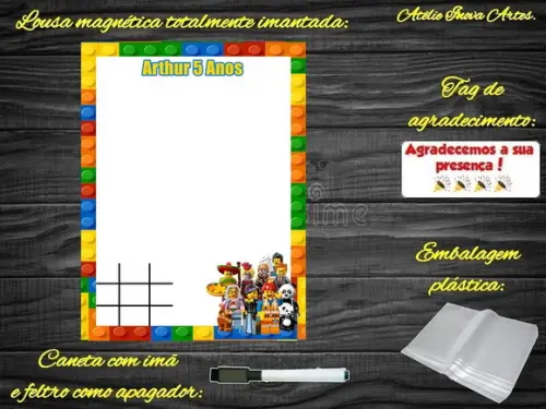 Lousa Magnética + Jogo da Velha Lego com Embalagem