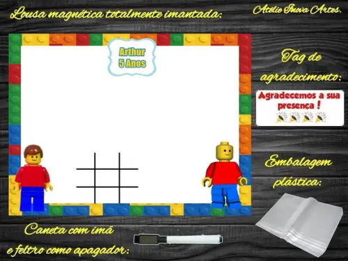 Lousa Magnética + Jogo da Velha Lego com Embalagem