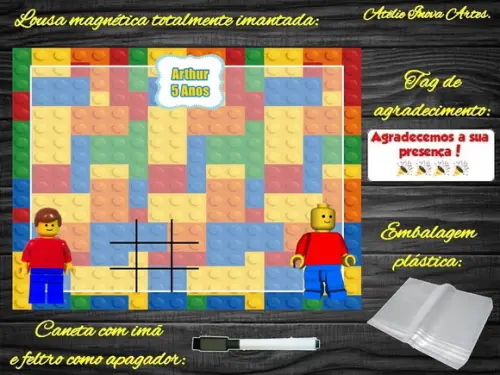 Lousa Magnética + Jogo da Velha Lego com Embalagem