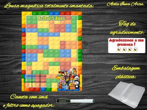 Lousa Magnética + Jogo da Velha Lego com Embalagem