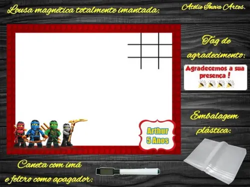 Lousa Magnética + Jogo da Velha Lego com Embalagem