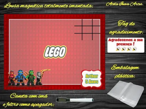 Lousa Magnética + Jogo da Velha Lego com Embalagem