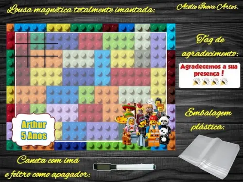 Lousa Magnética + Jogo da Velha Lego com Embalagem
