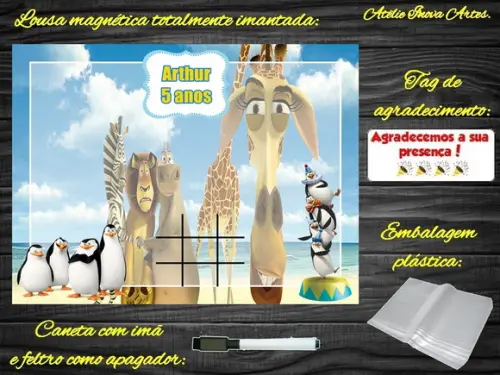Lousa Magnética + Jogo da Velha Madagascar com Embalagem