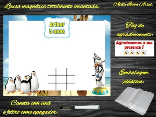 Lousa Magnética + Jogo da Velha Madagascar com Embalagem