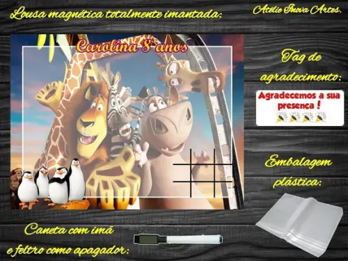 Lousa Magnética + Jogo da Velha Madagascar com Embalagem