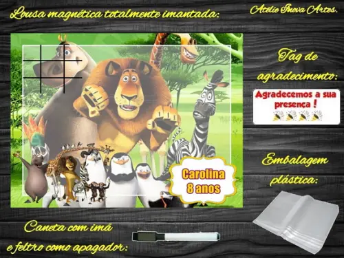 Lousa Magnética + Jogo da Velha Madagascar com Embalagem